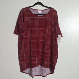 LulaRoe Women’s Irma High-Low Hem Tunic Top Red Plaid Size: Small